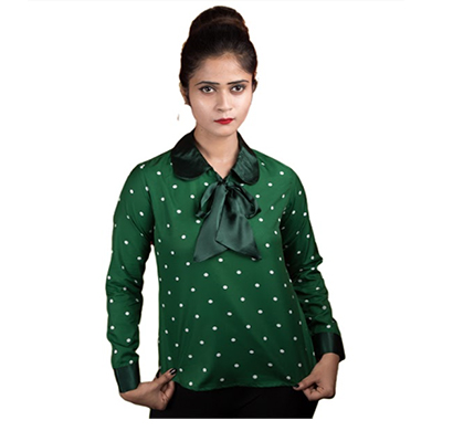 f3 (f3_0806/casualtop_1038) women's top coller neck,casual, full sleeves,front knotted style (green)